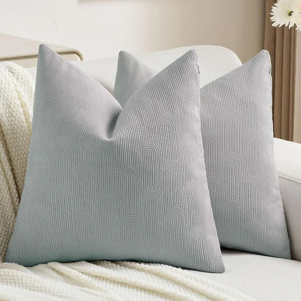 🛋️ Coastal Grandma Modern Arch Geometric Blue Chenille Pillow Covers 16x16 Set